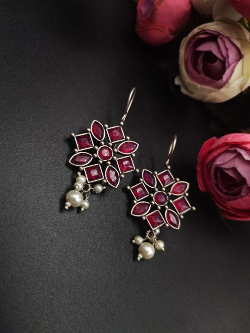 Oxidised-Stone-Hook-Earrings-Daily-Wear-Earrings