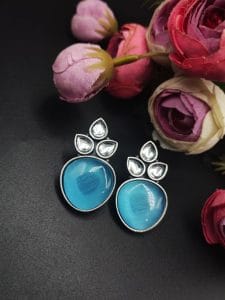 Premium Quality Monalisa Silver Replica Stud Earrings - Color: "Mint"