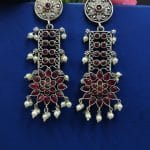 Designer Oxidised Silver Look aLike Dangler Earrings - "Pink"