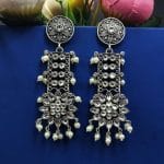 Designer Oxidised Silver Look aLike Dangler Earrings - "White"