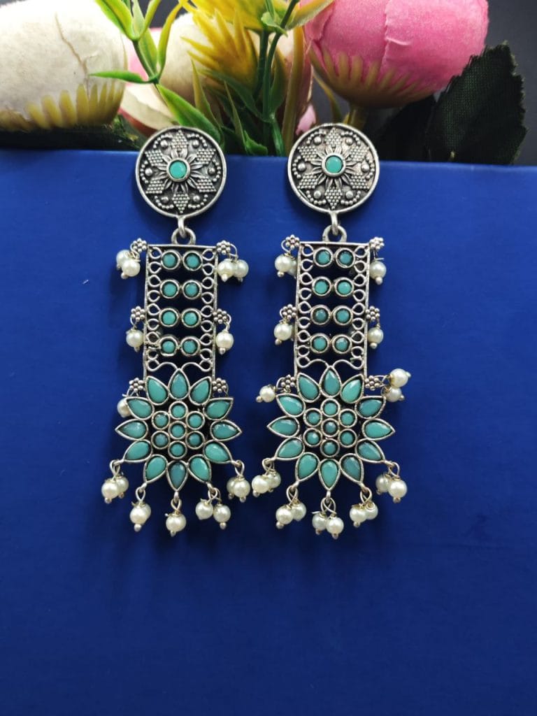 Designer Oxidised Silver Look aLike Dangler Earrings