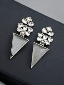 Designer Monalisa Silver Replica Dangler Earrings | Best Party-wear Jewelry - Color: "Grey"