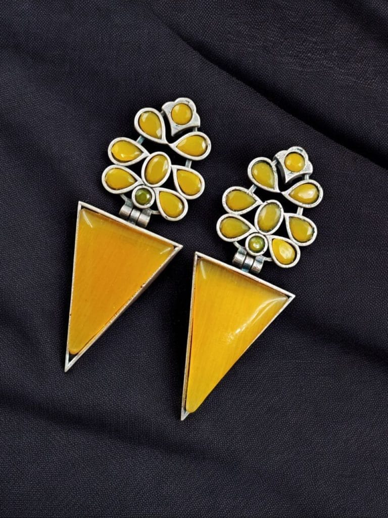 Bulk 580 Designer Monalisa Silver Replica Dangler Earrings | Best Party-wear Jewelry - "Yellow"