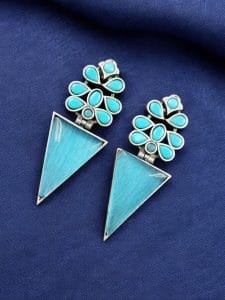 Designer Monalisa Silver Replica Dangler Earrings | Best Party-wear Jewelry - Color: "Aqua"