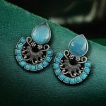 Silver Replica Monalisa Stone Stud Earrings - Premium Quality Jewellery - "Aqua"