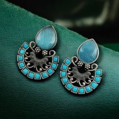 Silver Replica Monalisa Stone Stud Earrings - Premium Quality Jewellery