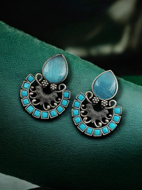 Silver Replica Monalisa Stone Stud Earrings - Premium Quality Jewellery