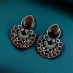 Silver Replica Monalisa Stone Stud Earrings - Premium Quality Jewellery - "Red"