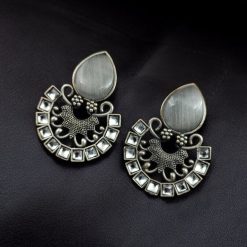 Silver Replica Monalisa Stone Stud Earrings - Premium Quality Jewellery