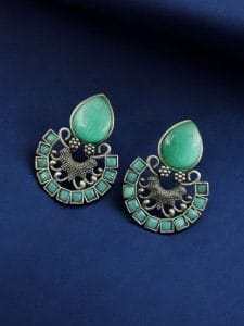 Silver Replica Monalisa Stone Stud Earrings - Premium Quality Jewellery - Color: "Mint"