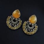 Silver Replica Monalisa Stone Stud Earrings - Premium Quality Jewellery - "Yellow"