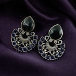 Silver Replica Monalisa Stone Stud Earrings - Premium Quality Jewellery - "Blue"