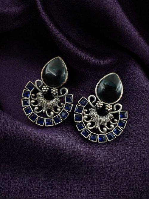 Silver Replica Monalisa Stone Stud Earrings - Premium Quality Jewellery