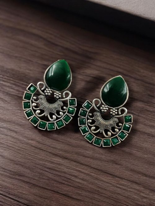 Silver Replica Monalisa Stone Stud Earrings - Premium Quality Jewellery