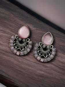 Silver Replica Monalisa Stone Stud Earrings - Premium Quality Jewellery - Color: "Babypink"