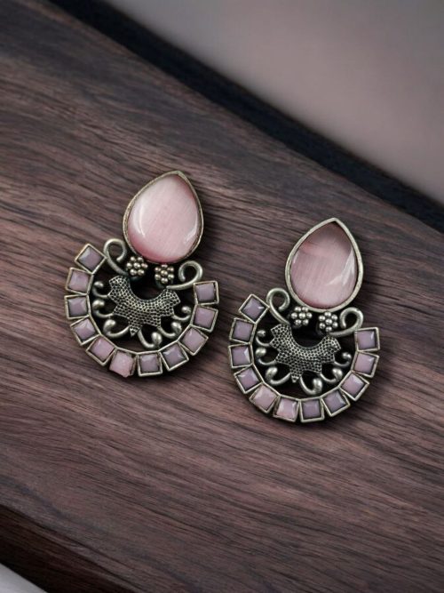 Silver Replica Monalisa Stone Stud Earrings - Premium Quality Jewellery
