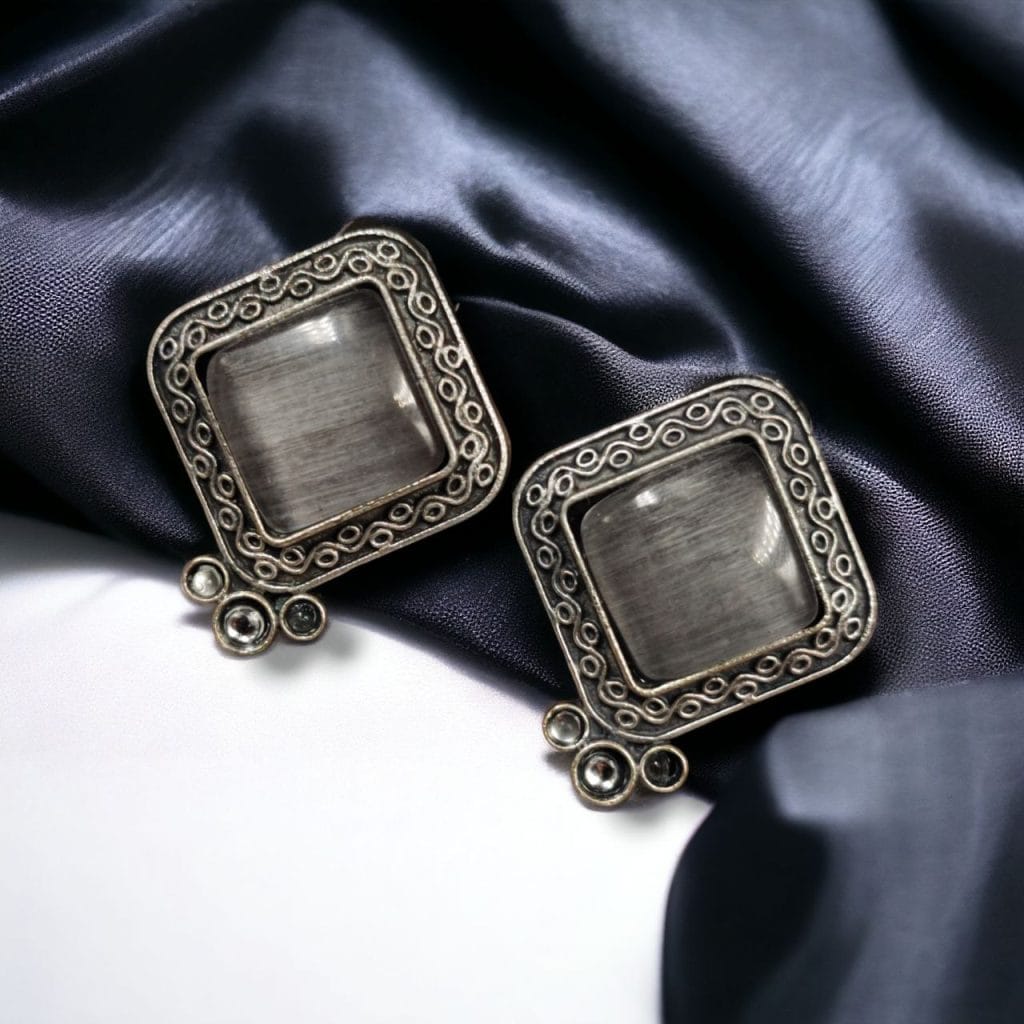 Bulk 546 Designer Stud Earrings - Silver Replica Stone with Monalisa Stone - "Grey"