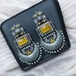 Vintage Look Oxidised Silver Monalisa Stone Earrings with Adorable Pearl Beads Detailing - "Yellow"