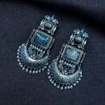 Vintage Look Oxidised Silver Monalisa Stone Earrings with Adorable Pearl Beads Detailing - "Grey"
