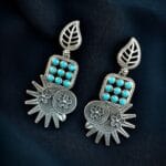 Silver Replica Earrings - Trendy Silver Look aLike Dangler Earring - "Aqua"