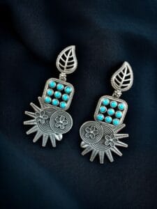 Silver Replica Earrings - Trendy Silver Look aLike Dangler Earring - Color: "Aqua"