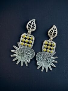 Silver Replica Earrings - Trendy Silver Look aLike Dangler Earring - Color: "Yellow"