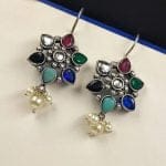 Silver Look Like Oxidised Stone Stud Earrings For Girls