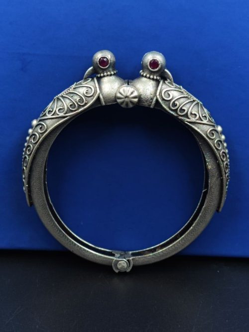 Peacock-Kada-Bangle-Traditional-Silver-Replica-Openable-Bracelet