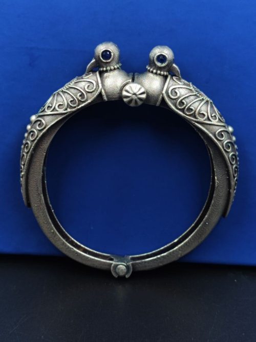 Peacock-Kada-Bangle-Traditional-Silver-Replica-Openable-Bracelet