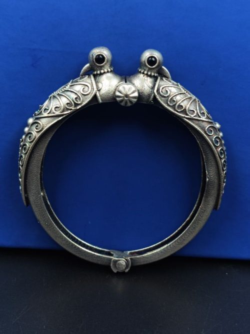 Peacock-Kada-Bangle-Traditional-Silver-Replica-Openable-Bracelet