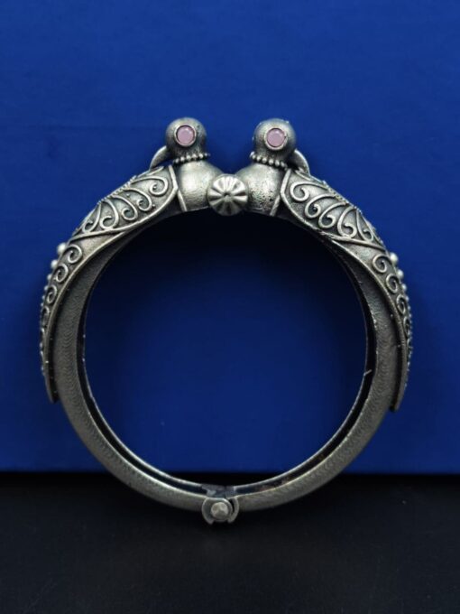 Peacock Kada Bangle - Traditional Silver Replica Openable Bracelet - Image 7
