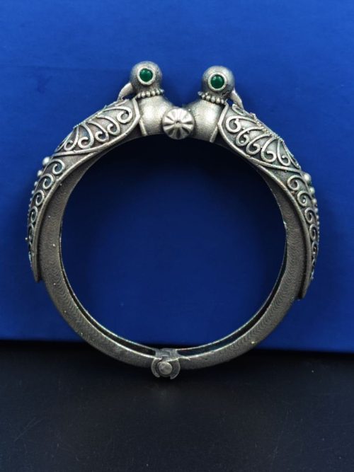 Peacock-Kada-Bangle-Traditional-Silver-Replica-Openable-Bracelet