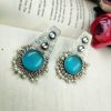 Premium-Quality-Hand-Made-Silver-Replica-Monalisa-Stone-Stud-Earrings-with-Pearl-Work