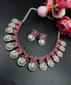 Premium-Quality-Silver-Look-Like-Replica-Peacock-Necklace-Set