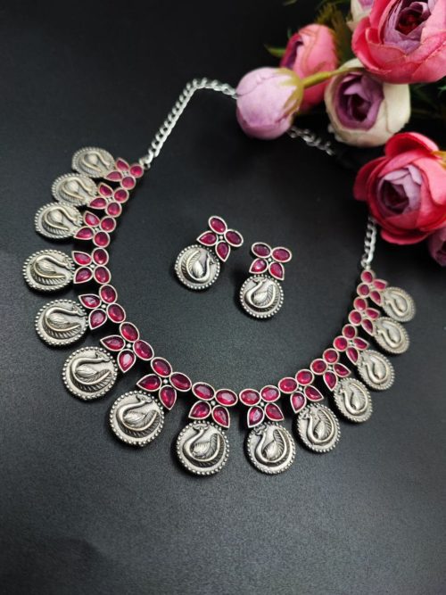 Premium-Quality-Silver-Look-Like-Replica-Peacock-Necklace-Set
