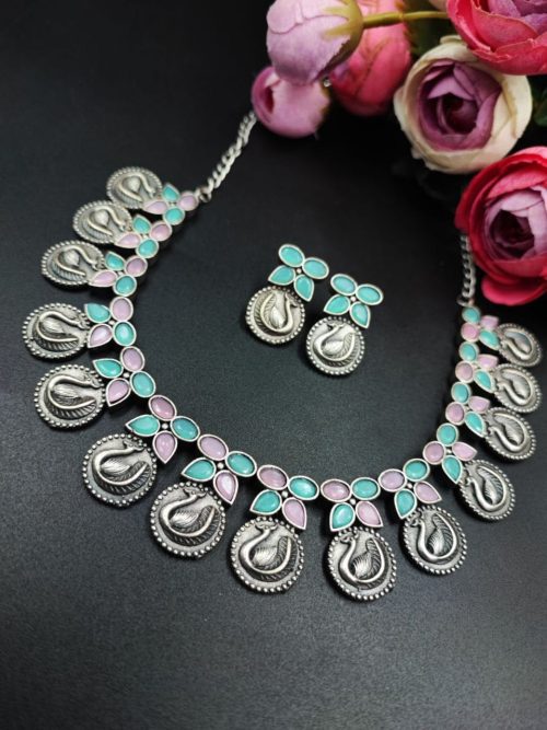 Premium-Quality-Silver-Look-Like-Replica-Peacock-Necklace-Set