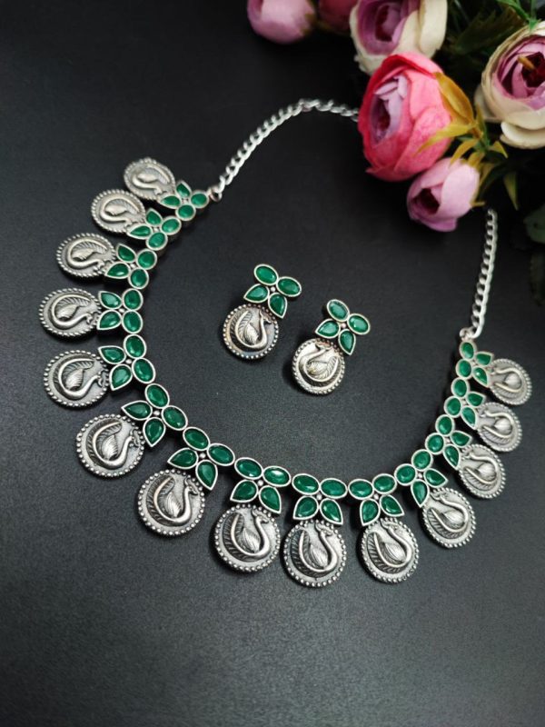 Premium-Quality-Silver-Look-Like-Replica-Peacock-Necklace-Set