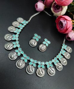 Premium-Quality-Silver-Look-Like-Replica-Peacock-Necklace-Set