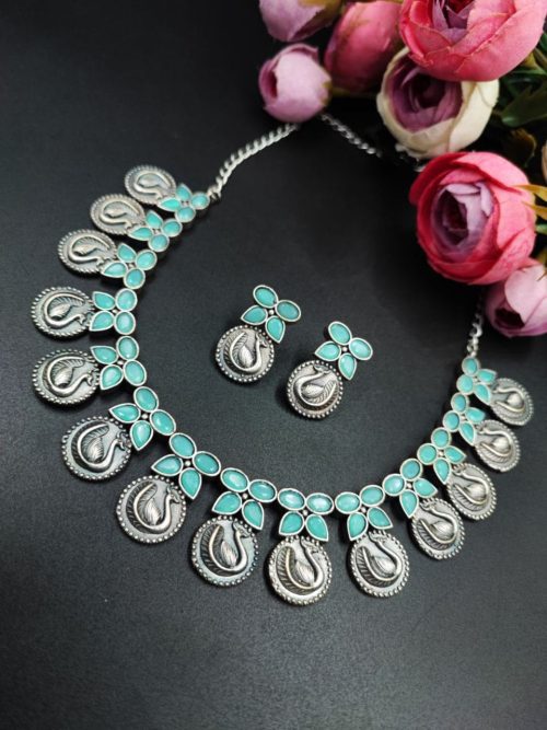 Premium-Quality-Silver-Look-Like-Replica-Peacock-Necklace-Set