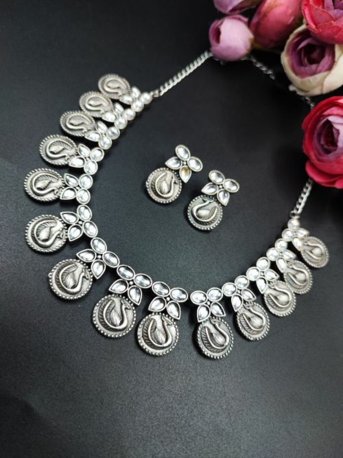 Premium-Quality-Silver-Look-Like-Replica-Peacock-Necklace-Set
