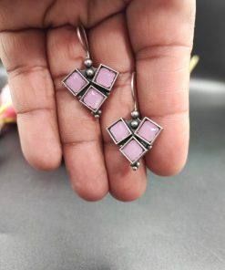 Oxidised-Stone-Hook-Earrings-Daily-Wear-Silver-look-alike-Earrings