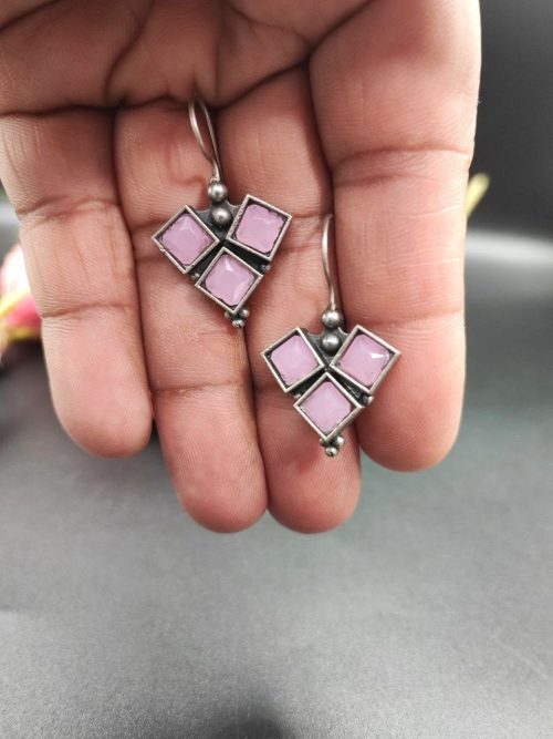 Oxidised-Stone-Hook-Earrings-Daily-Wear-Silver-look-alike-Earrings