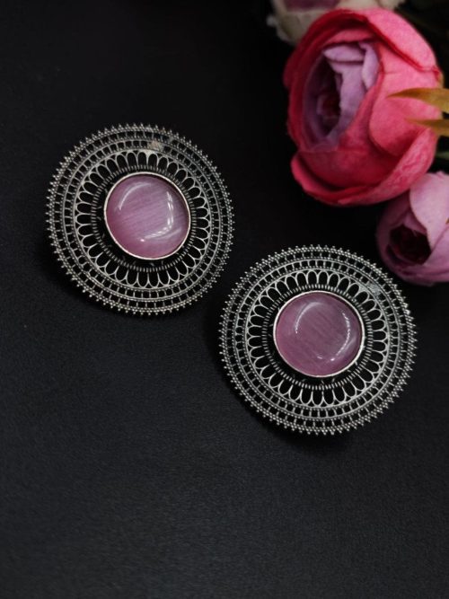 Silver-Replica-Earrings-Monalisa-Stone-Stud-For-Daily-Wear
