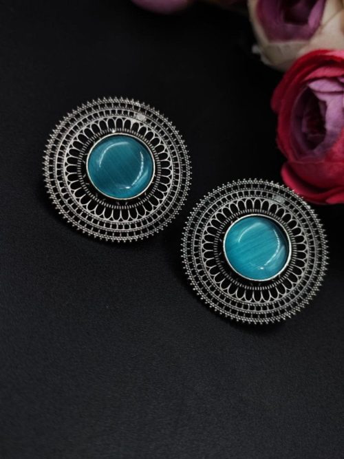 Silver-Replica-Earrings-Monalisa-Stone-Stud-For-Daily-Wear