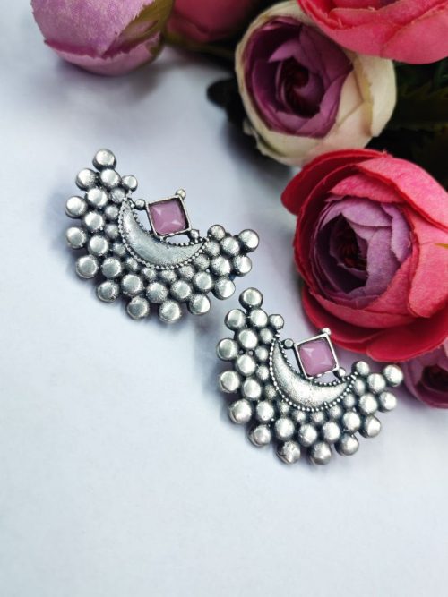 Oxidised-Stud-Earrings-Silver-Look-alike-Light-Weight-Earring