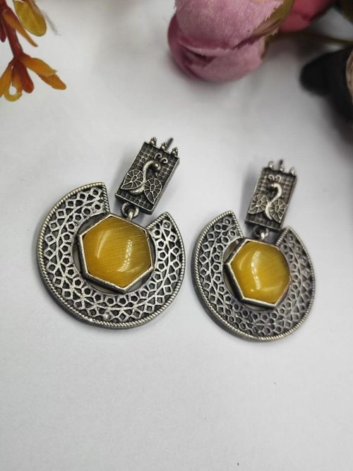 Traditional-Silver-Replica-Earrings-Monalisa-Stone