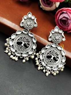 Designer-Tree-Earrings-In-Oxidized-Silver-Replica-Polish-For-Girls