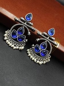 Designer Oxidised Silver Look aLike Unique Dangler Earrings - Color: "Blue"