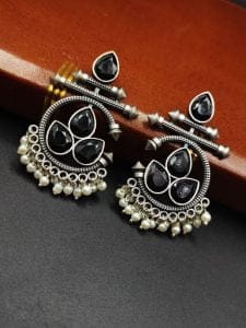 Designer Oxidised Silver Look aLike Unique Dangler Earrings - Color: "Black"