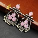 Designer Oxidised Silver Look aLike Unique Dangler Earrings - "Baby Pink"